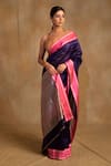 Buy_Priyanka Raajiv_Blue Silk Chanderi Mashru Border Vishu Saree With Unstitched Blouse Piece_at_Aza_Fashions