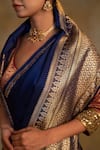 Priyanka Raajiv_Blue Gangaur Floral Pattern Banarasi Saree With Unstitched Blouse _at_Aza_Fashions