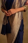 Buy_Priyanka Raajiv_Blue Gangaur Floral Pattern Banarasi Saree With Unstitched Blouse 