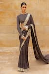 Buy_Arpita Mehta_Brown Georgette Hand Embroidered Mirror Sequin Pre-draped Saree And Blouse Set _at_Aza_Fashions