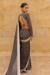 Shop_Arpita Mehta_Brown Georgette Hand Embroidered Mirror Sequin Pre-draped Saree And Blouse Set _at_Aza_Fashions