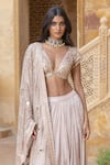 Arpita Mehta_Silver Skirt Tissue Hand Embroidered Mirror Deep V Neck Blouse Set _Online_at_Aza_Fashions