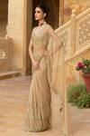 Buy Arpita Mehta Beige Net Beads, Mirrors, Sequins Sweetheart Work Pre-draped Saree And Blouse Set Online at Aza Fashions Buy_Arpita Mehta_Beige Net Beads, Mirrors, Sequins Sweetheart Work Pre-draped Saree And Blouse Set_Online_at_Aza_Fashions