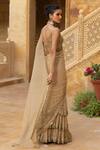 Shop Arpita Mehta Beige Net Beads, Mirrors, Sequins Sweetheart Work Pre-draped Saree And Blouse Set Online at Aza Fashions Shop_Arpita Mehta_Beige Net Beads, Mirrors, Sequins Sweetheart Work Pre-draped Saree And Blouse Set_Online_at_Aza_Fashions