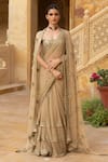 Buy Arpita Mehta Beige Net Beads, Mirrors, Sequins Sweetheart Work Pre-draped Saree And Blouse Set at Aza Fashions Buy_Arpita Mehta_Beige Net Beads, Mirrors, Sequins Sweetheart Work Pre-draped Saree And Blouse Set_at_Aza_Fashions