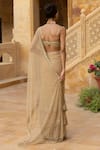 Shop Arpita Mehta Beige Net Beads, Mirrors, Sequins Sweetheart Work Pre-draped Saree And Blouse Set at Aza Fashions Shop_Arpita Mehta_Beige Net Beads, Mirrors, Sequins Sweetheart Work Pre-draped Saree And Blouse Set_at_Aza_Fashions