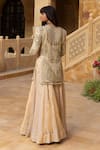 Shop_Arpita Mehta_Gold Skirt Tissue Hand Embroidered Mirror Jacket Open Work Set _at_Aza_Fashions