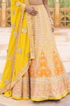 Buy_Arpita Mehta_Yellow Lehenga Organza Hand Embroidered Thread Leaf Floral Jaal Bridal Set_Online_at_Aza_Fashions