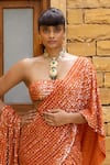 Arpita Mehta_Orange Georgette Hand Embroidered Cut Dana Sequin Pre-draped Saree And Blouse Set_Online_at_Aza_Fashions