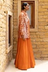 Buy_Arpita Mehta_Orange Georgette Hand Embroidered Thread Notched Mirror Jacket And Sharara Set _Online_at_Aza_Fashions