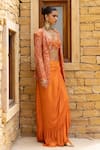 Buy_Arpita Mehta_Orange Jacket And Blouse Net Hand Embroidered Mirror Work Draped Skirt Set _Online_at_Aza_Fashions