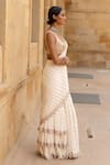 Shop_Arpita Mehta_Ivory Georgette Hand Embroidered Mirror Sequin Pre-draped Saree With Blouse_Online_at_Aza_Fashions