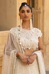 Arpita Mehta_Ivory Lehenga Organza Hand Embroidered Floral Thread And Mirror Bridal Set _Online_at_Aza_Fashions