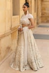 Shop_Arpita Mehta_Ivory Lehenga Organza Hand Embroidered Floral Thread And Mirror Bridal Set _Online_at_Aza_Fashions