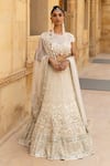 Buy_Arpita Mehta_Ivory Lehenga Organza Hand Embroidered Floral Thread And Mirror Bridal Set _at_Aza_Fashions