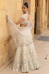 Shop_Arpita Mehta_Ivory Lehenga Organza Hand Embroidered Floral Thread And Mirror Bridal Set _at_Aza_Fashions