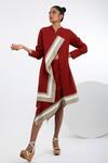 Madder Much_Red 100% Handloom Cotton Embroidery Stitchline Beni Stripe Print Skirt Set _Online_at_Aza_Fashions