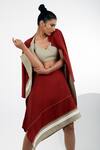 Buy_Madder Much_Red 100% Handloom Cotton Embroidery Stitchline Beni Stripe Print Skirt Set _Online_at_Aza_Fashions