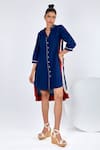 Buy_Madder Much_Blue Cotton Embroidery Mandarin Collar Chiqa Handloom Goodlookin Shirt Dress _at_Aza_Fashions