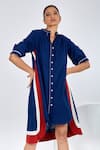 Madder Much_Blue Cotton Embroidery Mandarin Collar Chiqa Handloom Goodlookin Shirt Dress _Online_at_Aza_Fashions