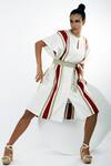 Madder Much_White Handloom Cotton Keyhole Neck Fubu Stripe Print Kaftan Dress _Online_at_Aza_Fashions