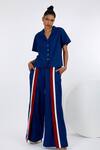 Buy_Madder Much_Blue Cotton Collared Hako Handloom Boxy Shirt And Pant Set _at_Aza_Fashions