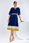Buy_Madder Much_Blue Handloom , Round Neck Kawa Peek A Back Midi Dress _at_Aza_Fashions