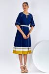 Buy_Madder Much_Blue Handloom , Round Neck Kawa Peek A Back Midi Dress _Online_at_Aza_Fashions
