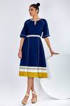 Madder Much_Blue Handloom , Round Neck Kawa Peek A Back Midi Dress _at_Aza_Fashions