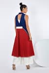 Shop_Madder Much_Blue Handloom Cotton V-neck, Round Nara Panelled Island Jacket And Jumpsuit Set _at_Aza_Fashions