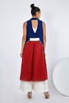 Madder Much_Blue Handloom Cotton V-neck, Round Nara Panelled Island Jacket And Jumpsuit Set _Online_at_Aza_Fashions