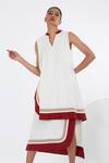 Madder Much_White Cotton Collared Sachi Color Block Layered Dress _Online_at_Aza_Fashions