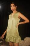 Sonam Parmar Jhawar_Green Plain Plunge V Neck Olivia Sleeveless Dress  _Online_at_Aza_Fashions