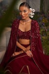 Buy_Charu and Vasundhara_Maroon Cape And Skirt Organza Embroidery Cutdana Lauren Floral Applique Set_Online_at_Aza_Fashions