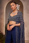 Charu and Vasundhara_Blue Cape And Pant Organza Embellished Cutdana Cape Open Lexi Geometric Set _Online_at_Aza_Fashions