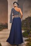 Shop_Charu and Vasundhara_Blue Blouse Net Hand Embroidered Pearl One Shoulder Neck Leila And Skirt Set _at_Aza_Fashions