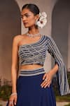 Buy_Charu and Vasundhara_Blue Blouse Net Hand Embroidered Pearl One Shoulder Neck Leila And Skirt Set _Online_at_Aza_Fashions