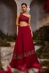 Buy_Charu and Vasundhara_Maroon Blouse Silk Hand Embroidered Floral Applique One Layla And Skirt Set_at_Aza_Fashions