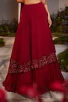 Charu and Vasundhara_Maroon Blouse Silk Hand Embroidered Floral Applique One Layla And Skirt Set_Online_at_Aza_Fashions