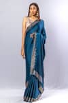 Buy Sayisha Blue Shantoon Crystals Florin Border Saree With Unstitched Blouse Piece at Aza Fashions Buy_Sayisha_Blue Shantoon Crystals Florin Border Saree With Unstitched Blouse Piece_at_Aza_Fashions