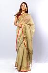 Buy_Sayisha_Green Tussar Blossom Embroidery Saree With Unstitched Blouse Piece_at_Aza_Fashions