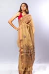 Buy_SAYISHA_Gold Tussar Bloom Garden Embroidery Saree With Unstitched Blouse Piece _at_Aza_Fashions