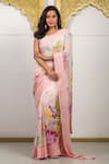 Buy_SAYISHA_Pink Tissue Gardenia Print Saree With Unstitched Blouse Piece  _at_Aza_Fashions