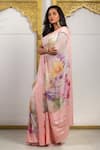 SAYISHA_Pink Tissue Gardenia Print Saree With Unstitched Blouse Piece  _Online_at_Aza_Fashions