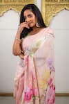 Shop_SAYISHA_Pink Tissue Gardenia Print Saree With Unstitched Blouse Piece  _Online_at_Aza_Fashions