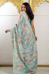 Shop_Sayisha_Green Tussar Roseate Garden Print Saree With Unstitched Blouse Piece_at_Aza_Fashions
