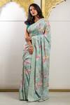 Sayisha_Green Tussar Roseate Garden Print Saree With Unstitched Blouse Piece_Online_at_Aza_Fashions