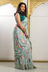 Buy_Sayisha_Green Tussar Roseate Garden Print Saree With Unstitched Blouse Piece_Online_at_Aza_Fashions