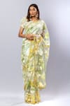 Buy_SAYISHA_Yellow Organza Daffodil Embroidery Saree With Unstitched Blouse Piece  _at_Aza_Fashions