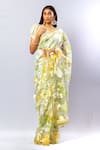 Buy_SAYISHA_Yellow Organza Daffodil Embroidery Saree With Unstitched Blouse Piece  _Online_at_Aza_Fashions